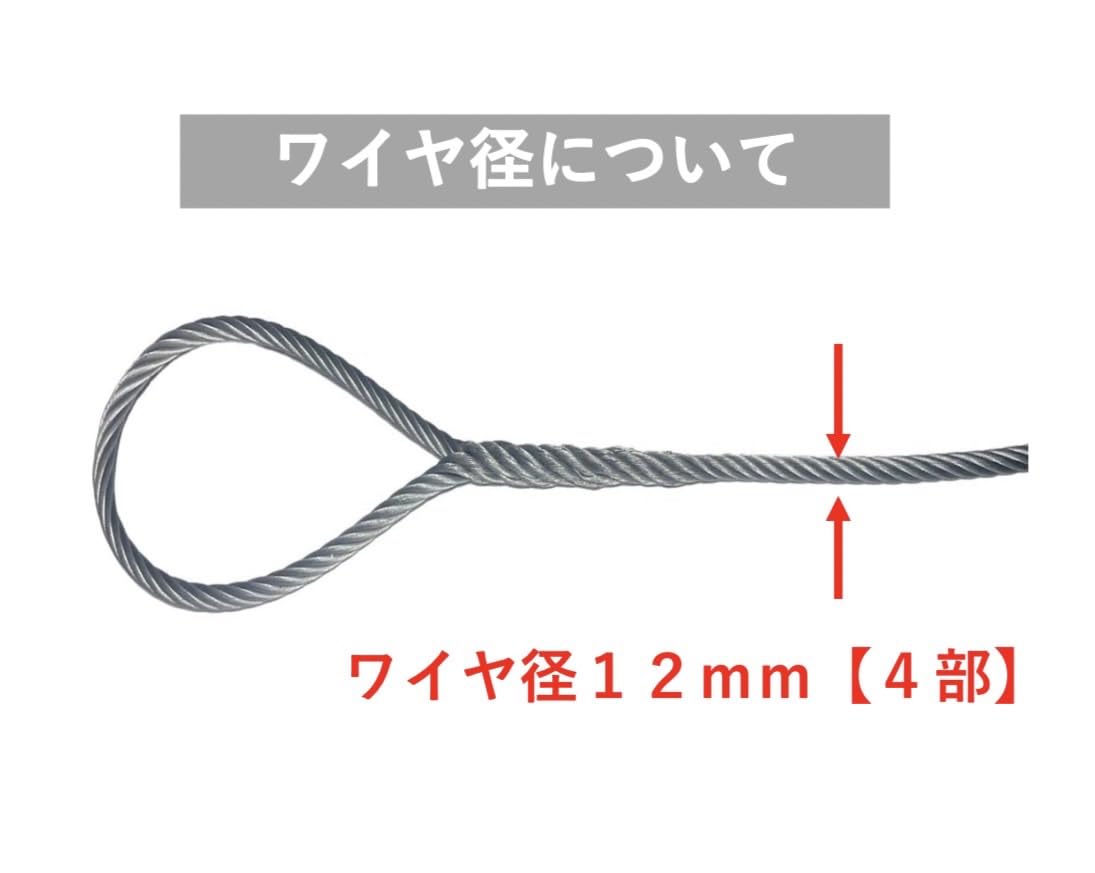 【大特価】玉掛けワイヤー　編み込み　12㎜×2M 1TON用　4本セット 編み込みワイヤー JISメッキ(G/O) 12mm（4分）x8m 玉掛け